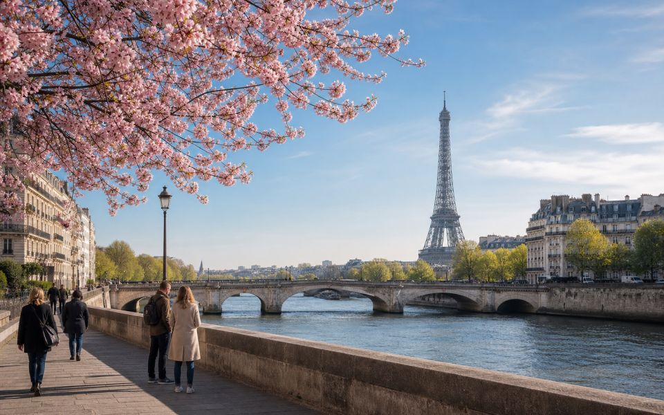 The Seine, Parisian architecture and the Eiffel Tower in the morning light
