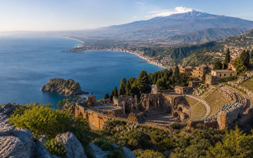 Taormina, the Ionian Sea and Mount Etna in Sicily