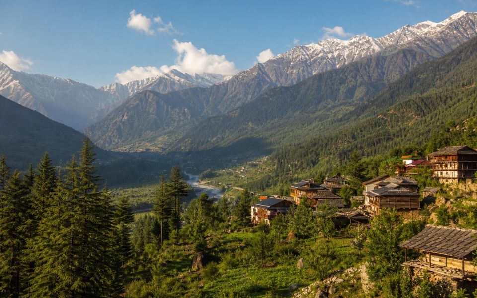 The Himalayan valley, cedar forests and mountain peaks of Himachal Pradesh