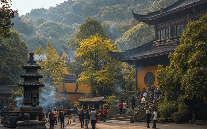 Lingyin Temple among the wooded hills of Hangzhou