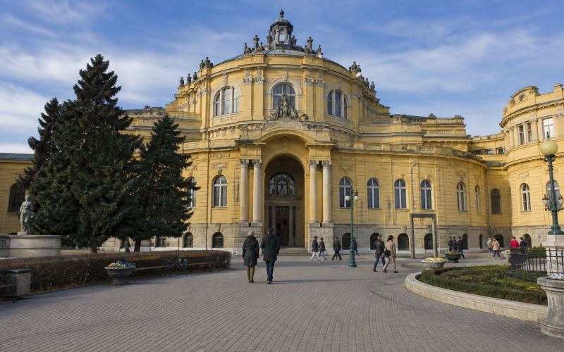 The neo-baroque architecture of the Széchenyi Baths in Budapest