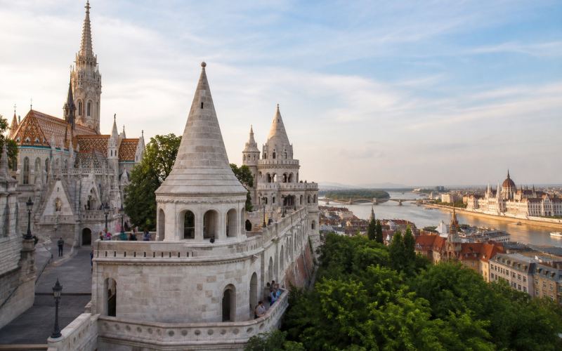 Fisherman's Bastion and the Pest panorama in Budapest