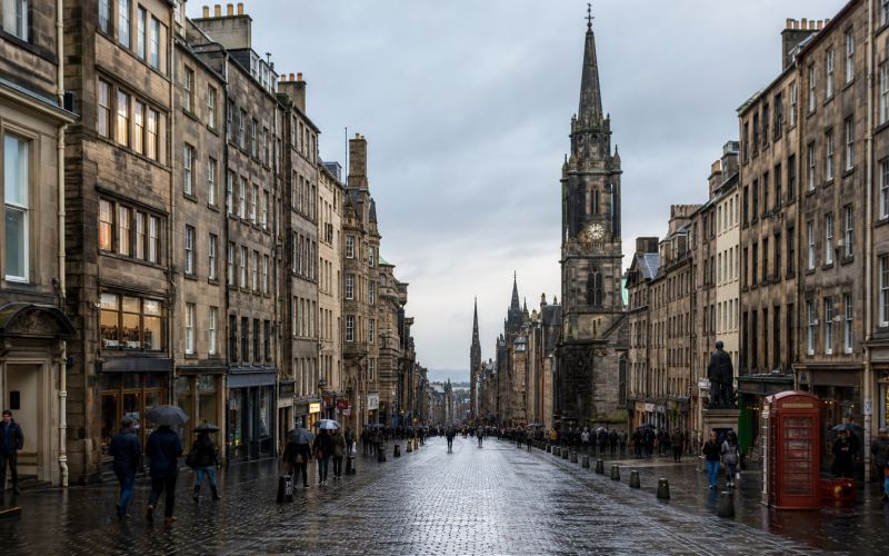 The stone facades and spires of Edinburgh's Royal Mile