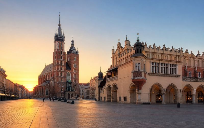 Market Square, Cloth Hall, and St. Mary's Basilica in Krakow