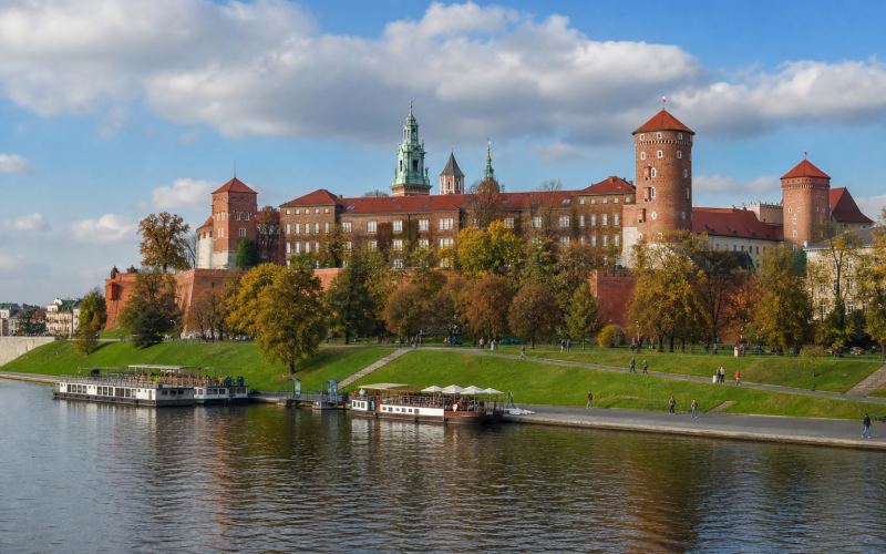 The Wawel Royal Castle on the Vistula River in Krakow