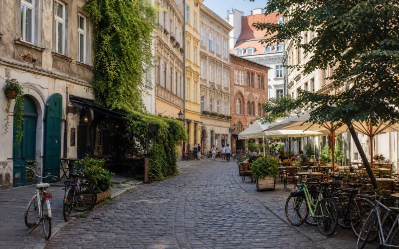 A historic street in the Kazimierz district of Krakow