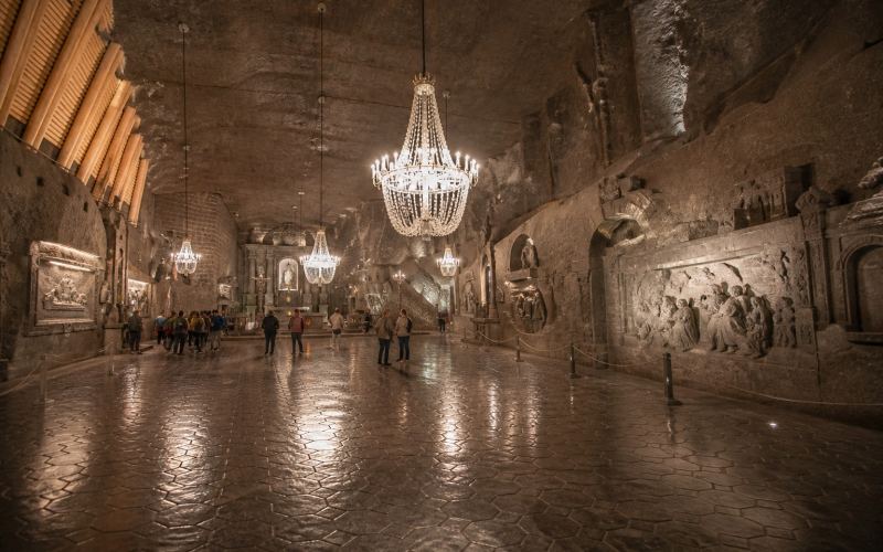 The underground hall and salt sculptures of the Wieliczka mine near Krakow