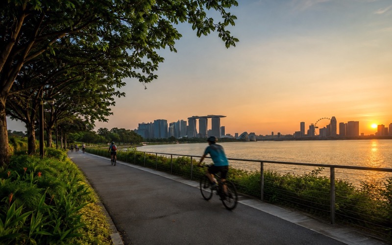 Вечерняя набережная Marina Barrage и East Coast