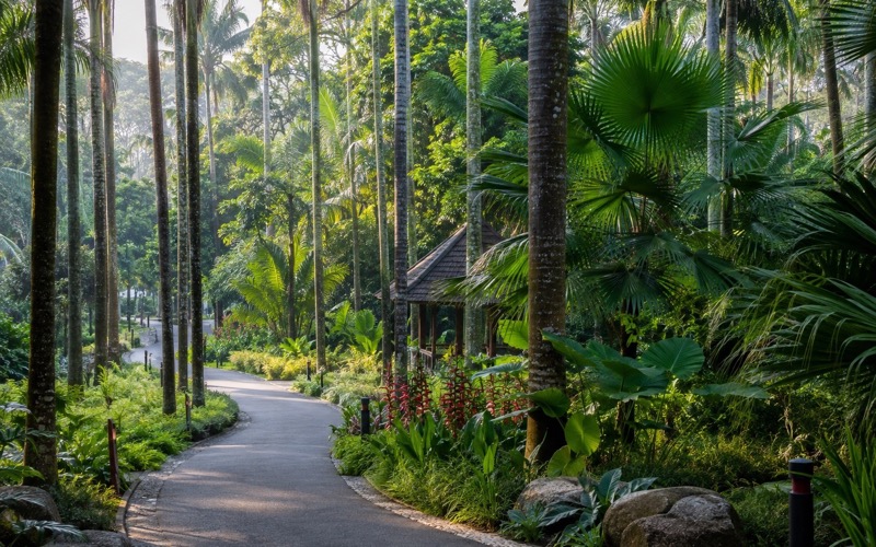 Тропическая оранжерея и пальмы Singapore Botanic Gardens