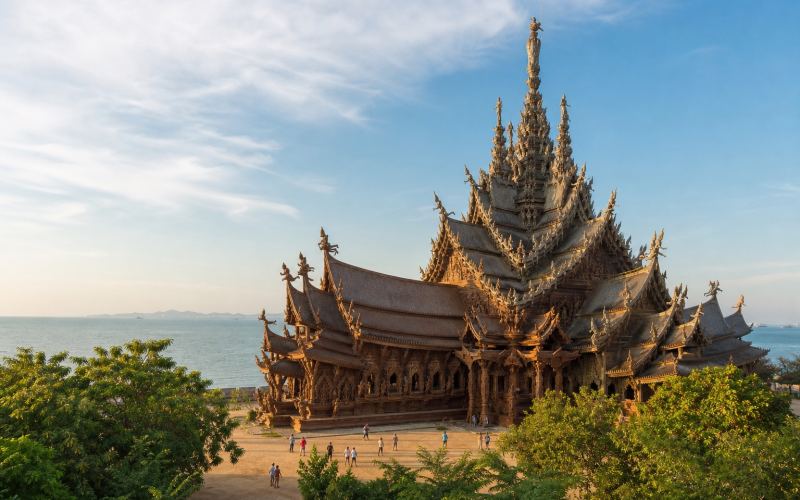 The carved wooden Sanctuary of Truth on the Pattaya coast