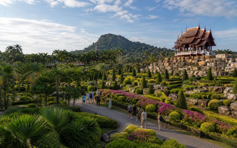 Tropical gardens and a Thai pavilion at Nong Nooch Park near Pattaya