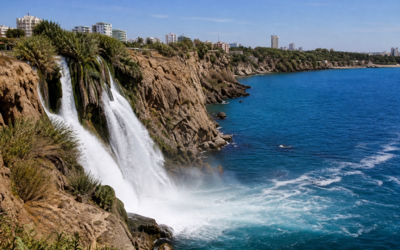 The Lower Duden flows from the cliffs of Antalya into the Mediterranean Sea