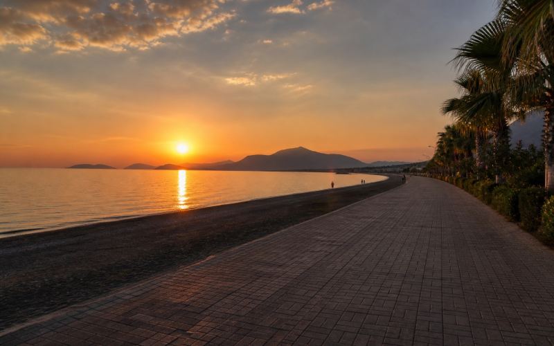 Sunset over Calis Beach and Fethiye Bay