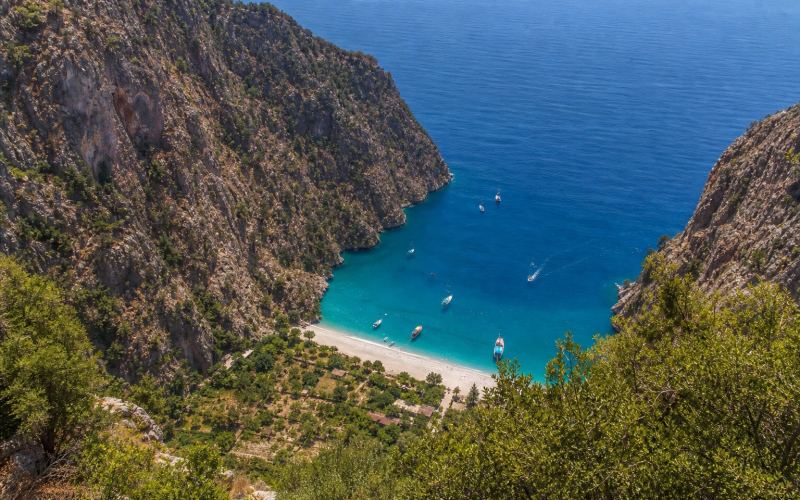Butterfly Valley with high cliffs and a turquoise bay near Fethiye