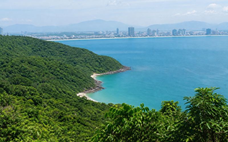 Forested Son Cha peninsula and Danang bays